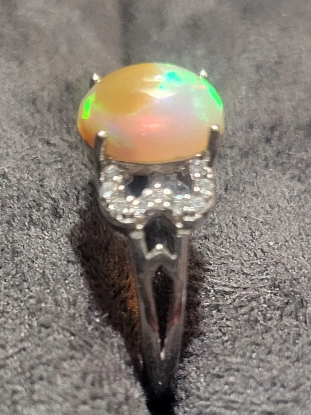 Ethiopian Opal and Cubic Zirconia Sterling Silver Ring Adjustable